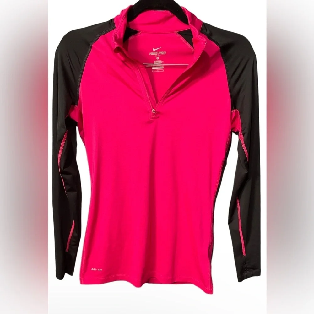 Nike Long Sleeve Half-Zip Performance Top - Hot Pink & Black
